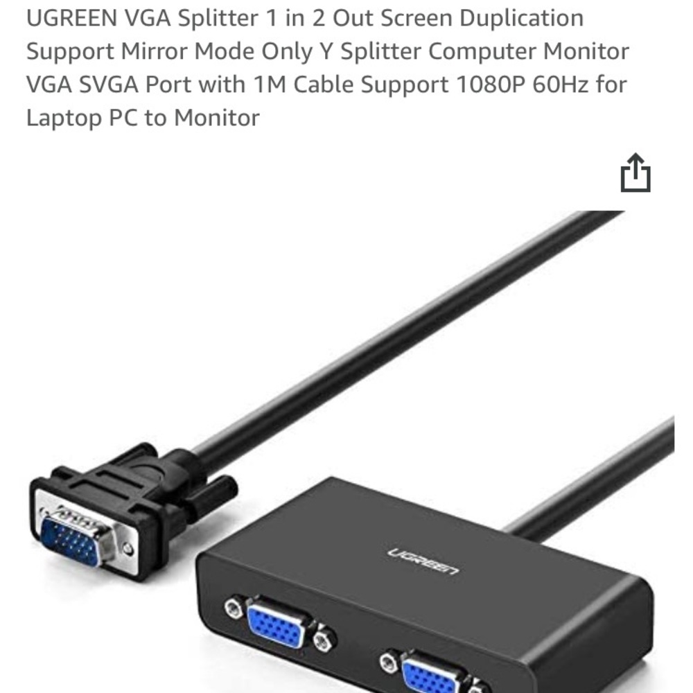 NWOT Ugreen VGA male to 2 female video splitter cable